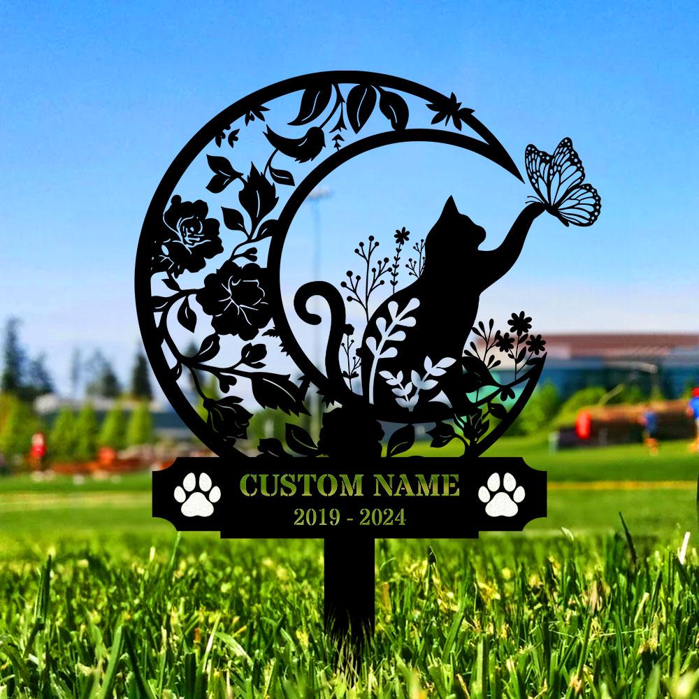 Custom Cat Breed Moon Metal Sign, Cat Memorial Plaque, Cat Grave Marker, Personalized Cat Garden Sign, Pet Loss Gift, Remembrance Stake