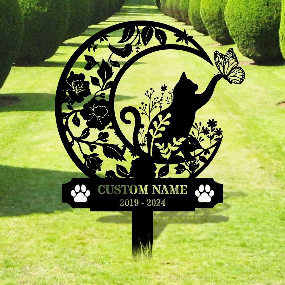 Custom Cat Breed Moon Metal Sign, Cat Memorial Plaque, Cat Grave Marker, Personalized Cat Garden Sign, Pet Loss Gift, Remembrance Stake