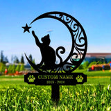 Custom Cat Breed Moon Metal Sign, Cat Memorial Plaque, Cat Grave Marker, Personalized Cat Garden Sign, Pet Loss Gift, Remembrance Stake