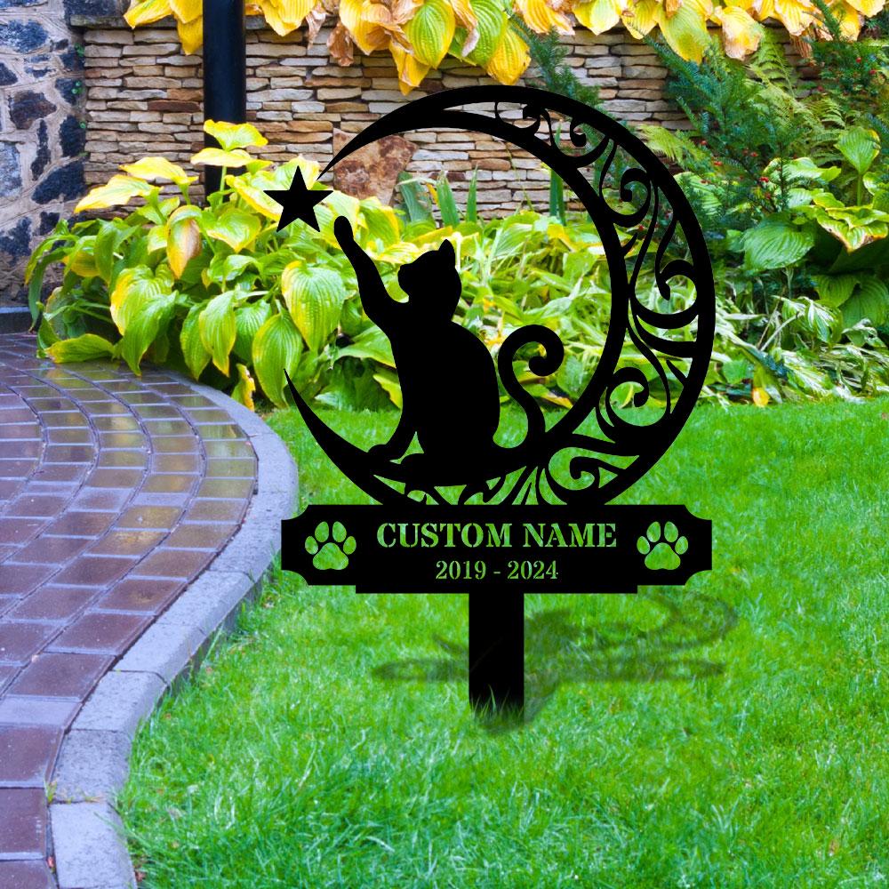 Custom Cat Breed Moon Metal Sign, Cat Memorial Plaque, Cat Grave Marker, Personalized Cat Garden Sign, Pet Loss Gift, Remembrance Stake