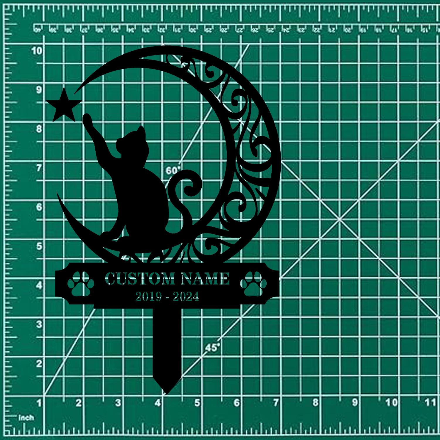 Custom Cat Breed Moon Metal Sign, Cat Memorial Plaque, Cat Grave Marker, Personalized Cat Garden Sign, Pet Loss Gift, Remembrance Stake