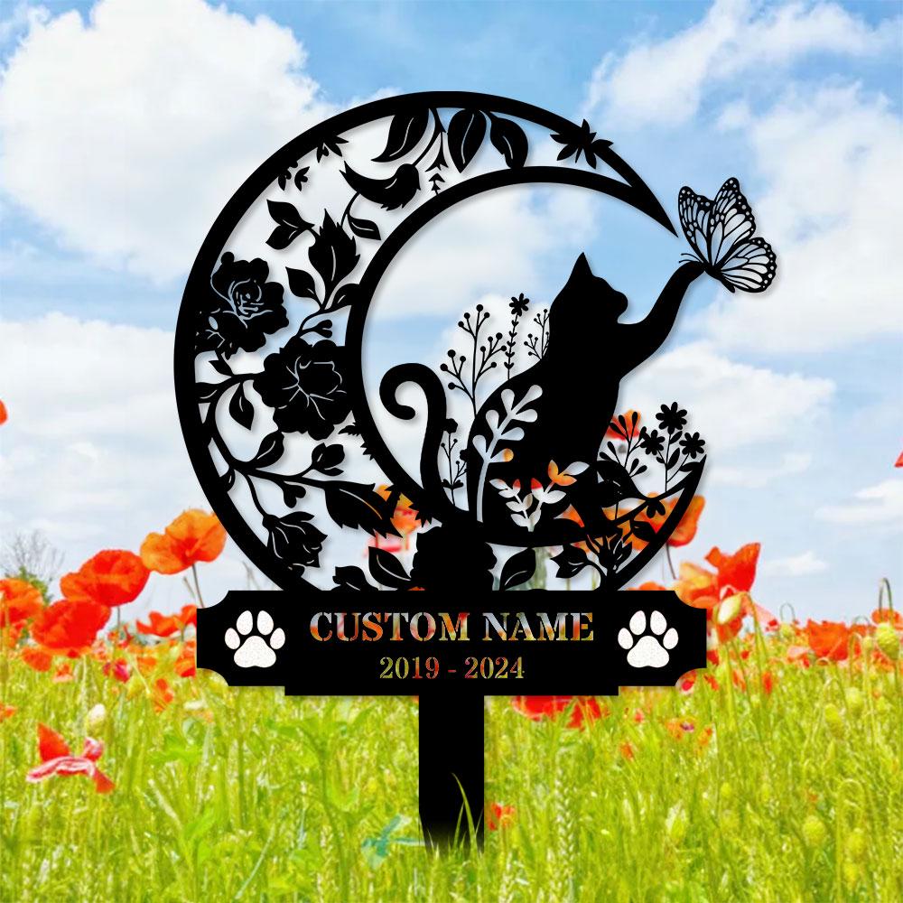 Custom Cat Breed Moon Metal Sign, Cat Memorial Plaque, Cat Grave Marker, Personalized Cat Garden Sign, Pet Loss Gift, Remembrance Stake