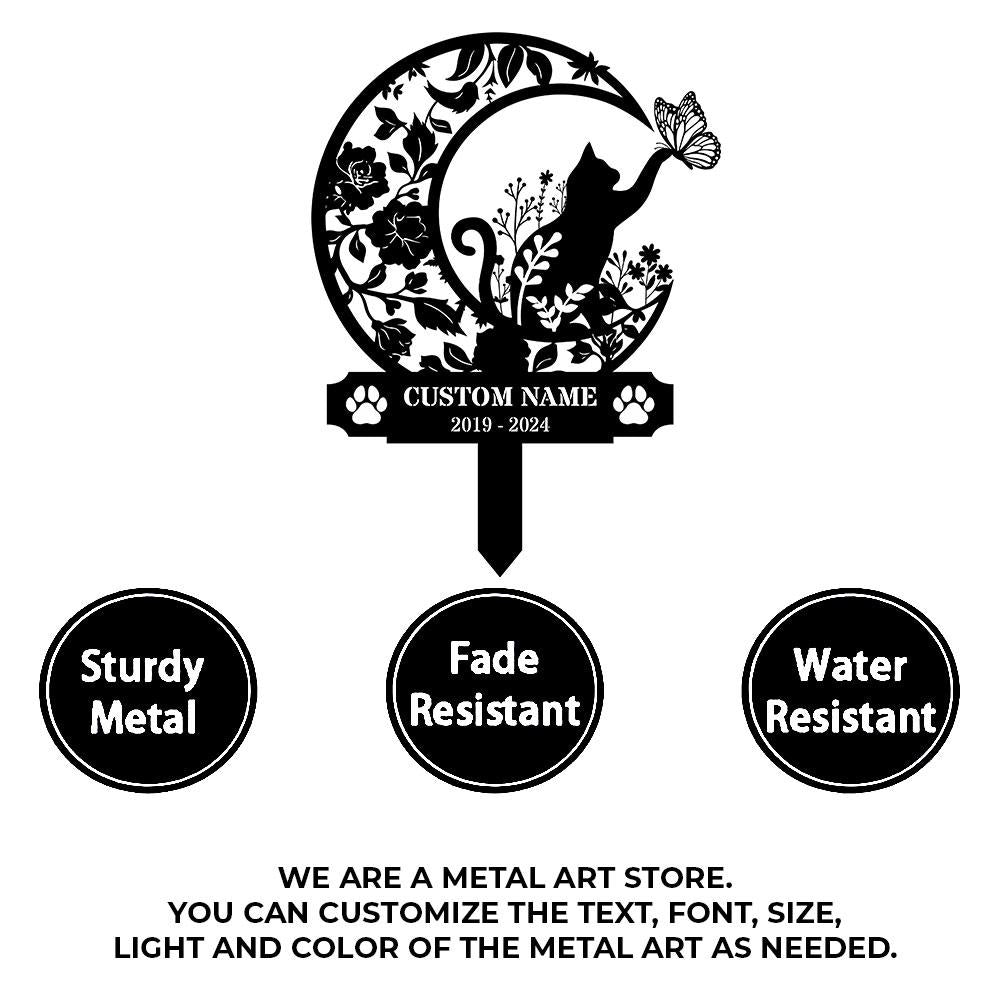 Custom Cat Breed Moon Metal Sign, Cat Memorial Plaque, Cat Grave Marker, Personalized Cat Garden Sign, Pet Loss Gift, Remembrance Stake