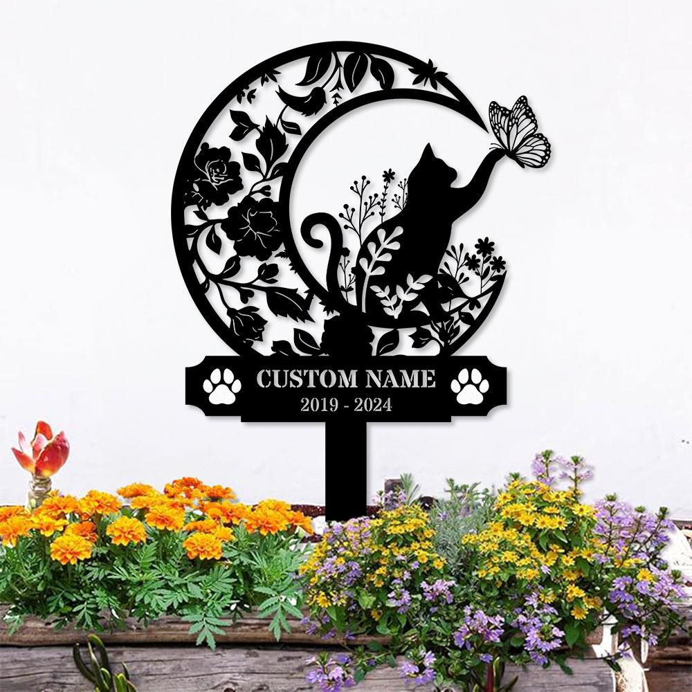 Custom Cat Breed Moon Metal Sign, Cat Memorial Plaque, Cat Grave Marker, Personalized Cat Garden Sign, Pet Loss Gift, Remembrance Stake