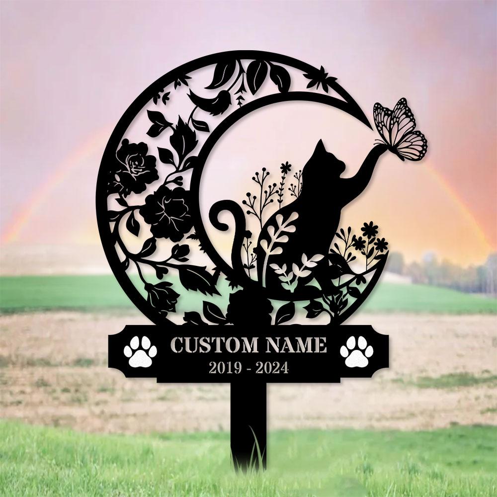 Custom Cat Breed Moon Metal Sign, Cat Memorial Plaque, Cat Grave Marker, Personalized Cat Garden Sign, Pet Loss Gift, Remembrance Stake