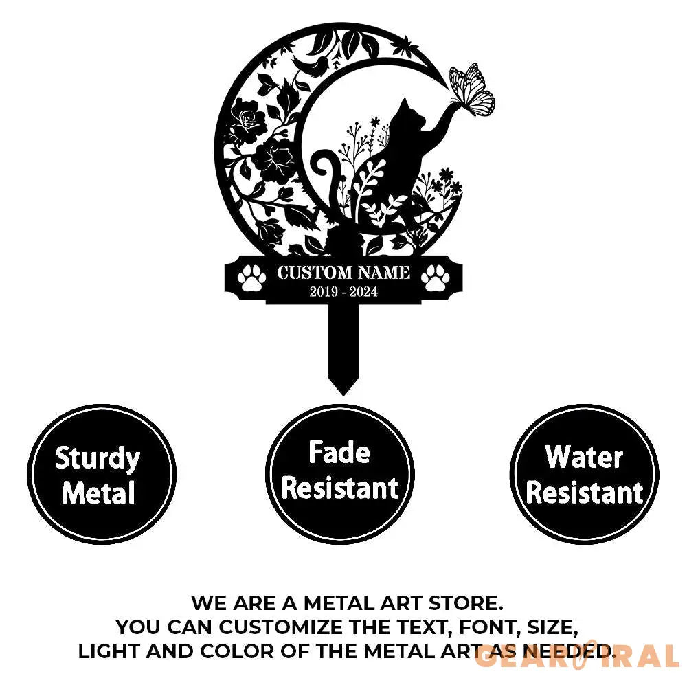 Custom Cat Breed Moon Metal Sign Cat Memorial Plaque Cat Grave Marker Personalized Cat Garden Sign Pet Loss Gift