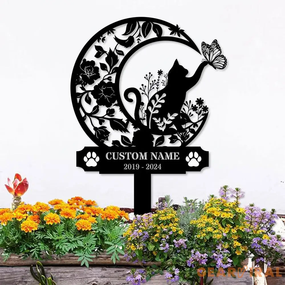 Custom Cat Breed Moon Metal Sign Cat Memorial Plaque Cat Grave Marker Personalized Cat Garden Sign Pet Loss Gift