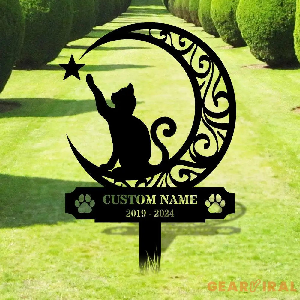 Custom Cat Breed Moon Metal Sign Cat Memorial Plaque Cat Grave Marker Personalized Cat Garden Sign Pet Loss Gift