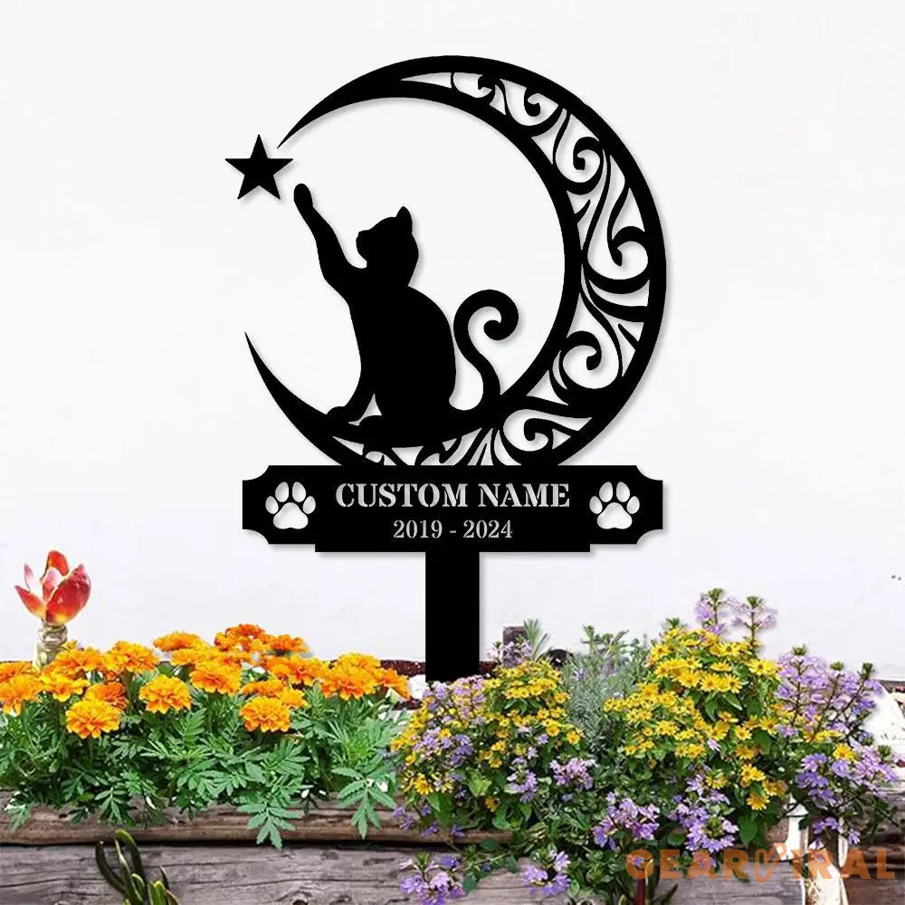 Custom Cat Breed Moon Metal Sign Cat Memorial Plaque Cat Grave Marker Personalized Cat Garden Sign Pet Loss Gift