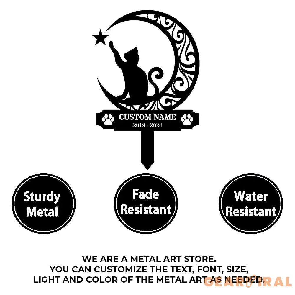 Custom Cat Breed Moon Metal Sign Cat Memorial Plaque Cat Grave Marker Personalized Cat Garden Sign Pet Loss Gift