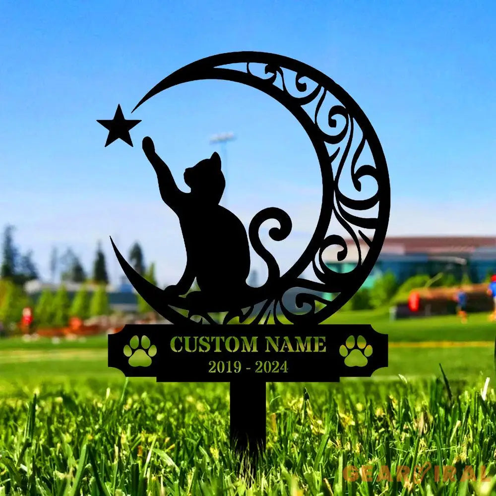 Custom Cat Breed Moon Metal Sign Cat Memorial Plaque Cat Grave Marker Personalized Cat Garden Sign Pet Loss Gift