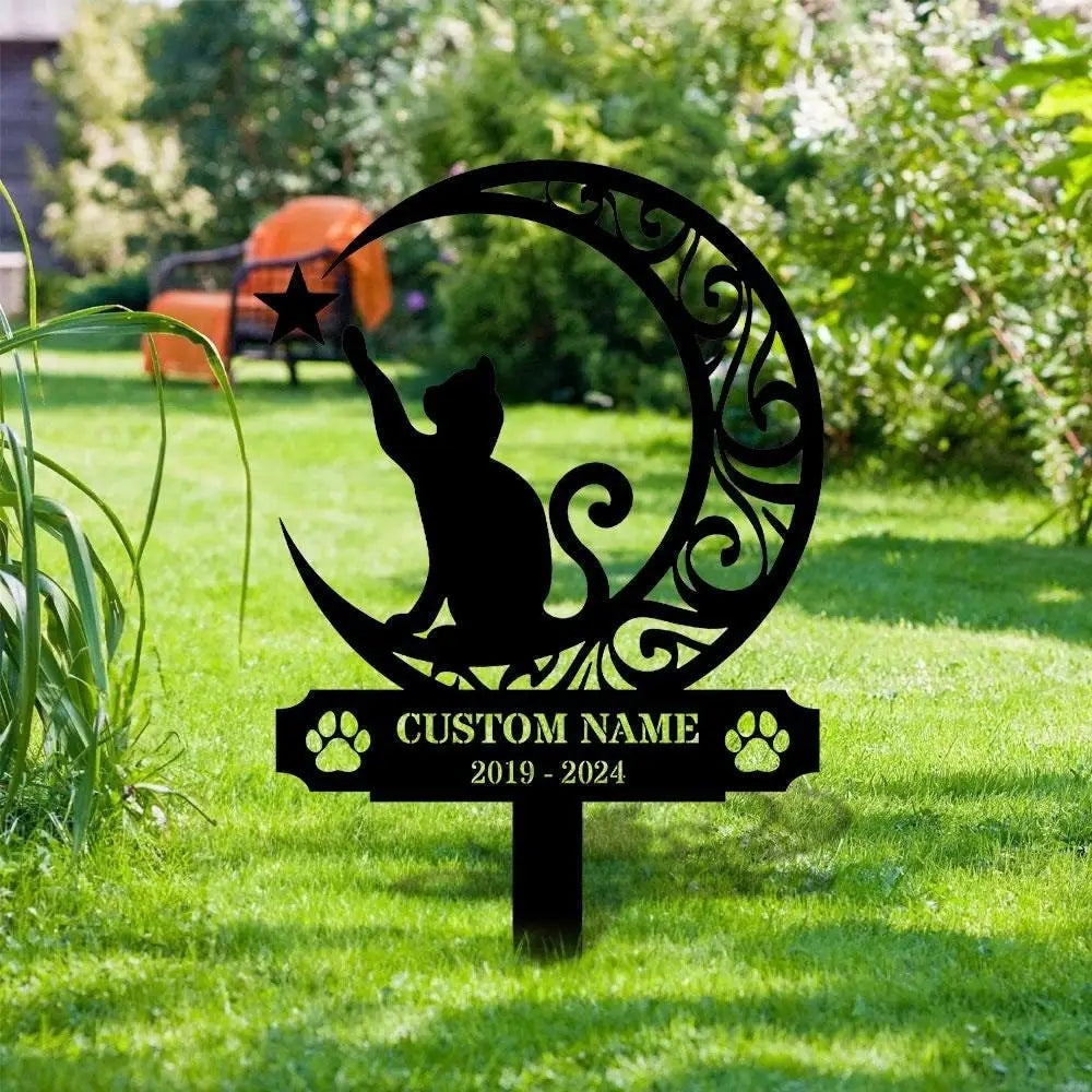 Custom Cat Breed Moon Metal Sign Cat Memorial Plaque Cat Grave Marker Personalized Cat Garden Sign Pet Loss Gift