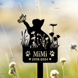 Custom Cat Memorial Stake - Personalized Cat Name Stake - Cat Garden Decor - Metal Spring Cat with Butterfly & Flowers Grave Marker | GearViral
