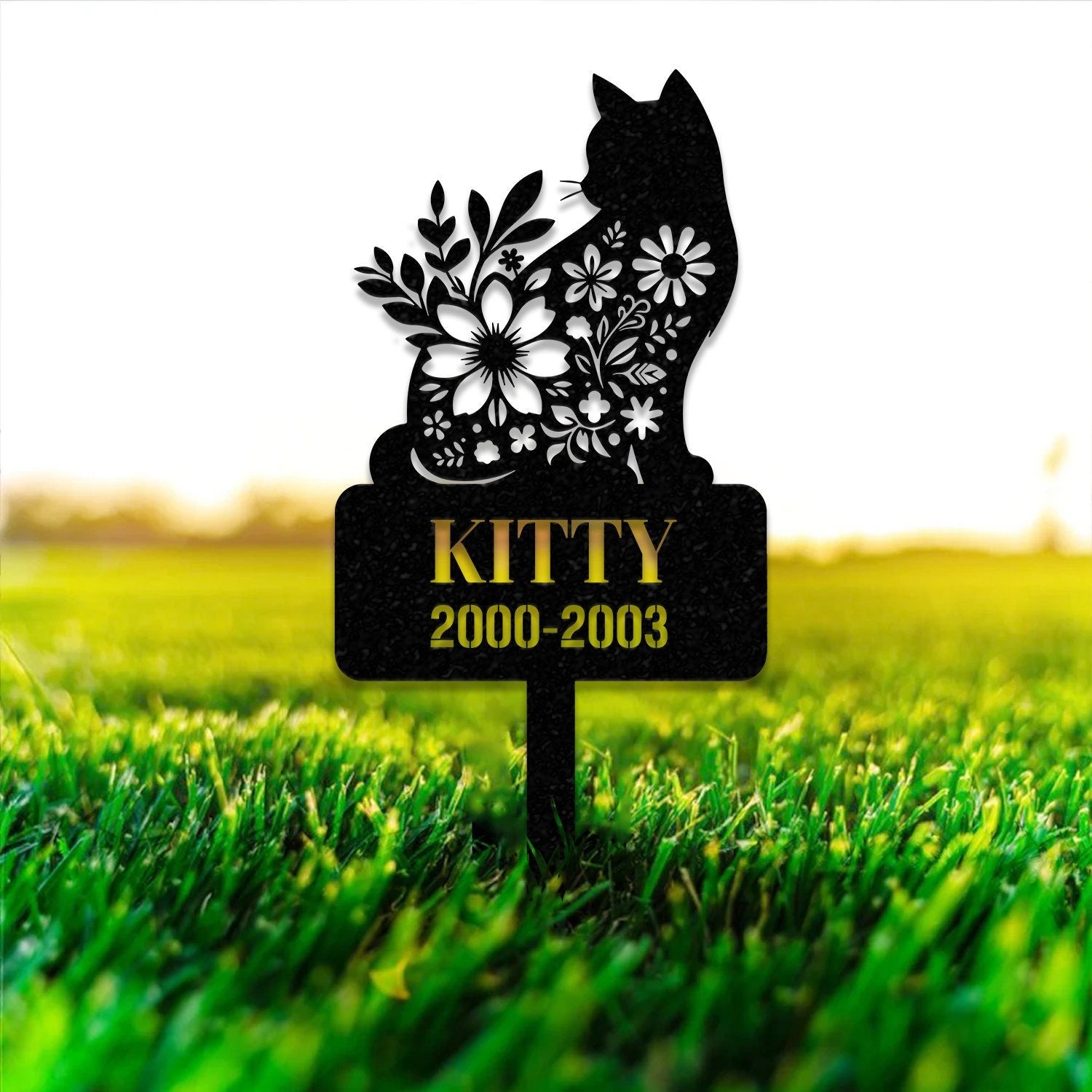 Custom Cat Memorial Stake, Cat Grave Marker Garden Decor, Cat with Butterfly & Flowers Stake, Cat Loss, Cat Memorial Gift, Sympathy Sign