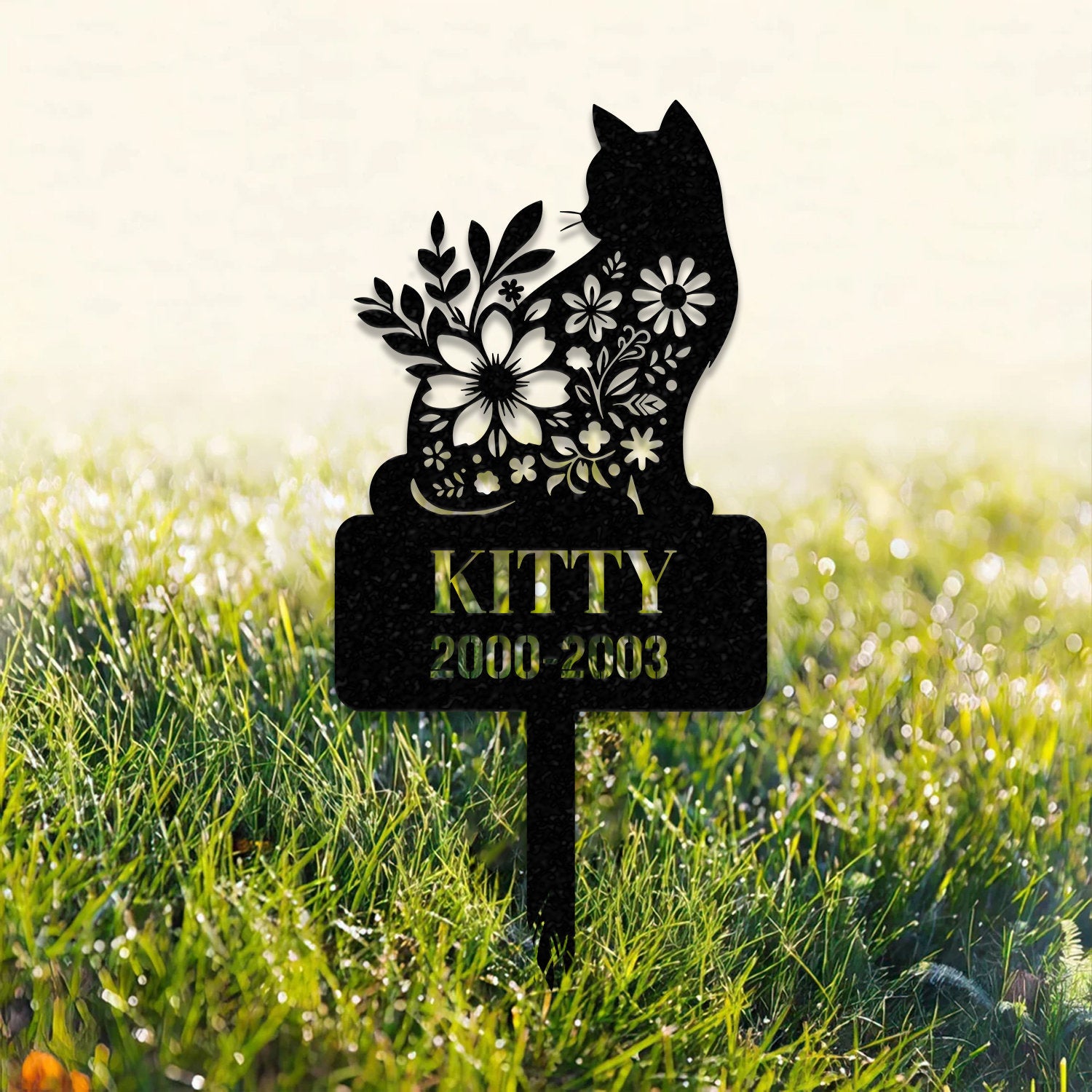 Custom Cat Memorial Stake, Cat Grave Marker Garden Decor, Cat with Butterfly & Flowers Stake, Cat Loss, Cat Memorial Gift, Sympathy Sign