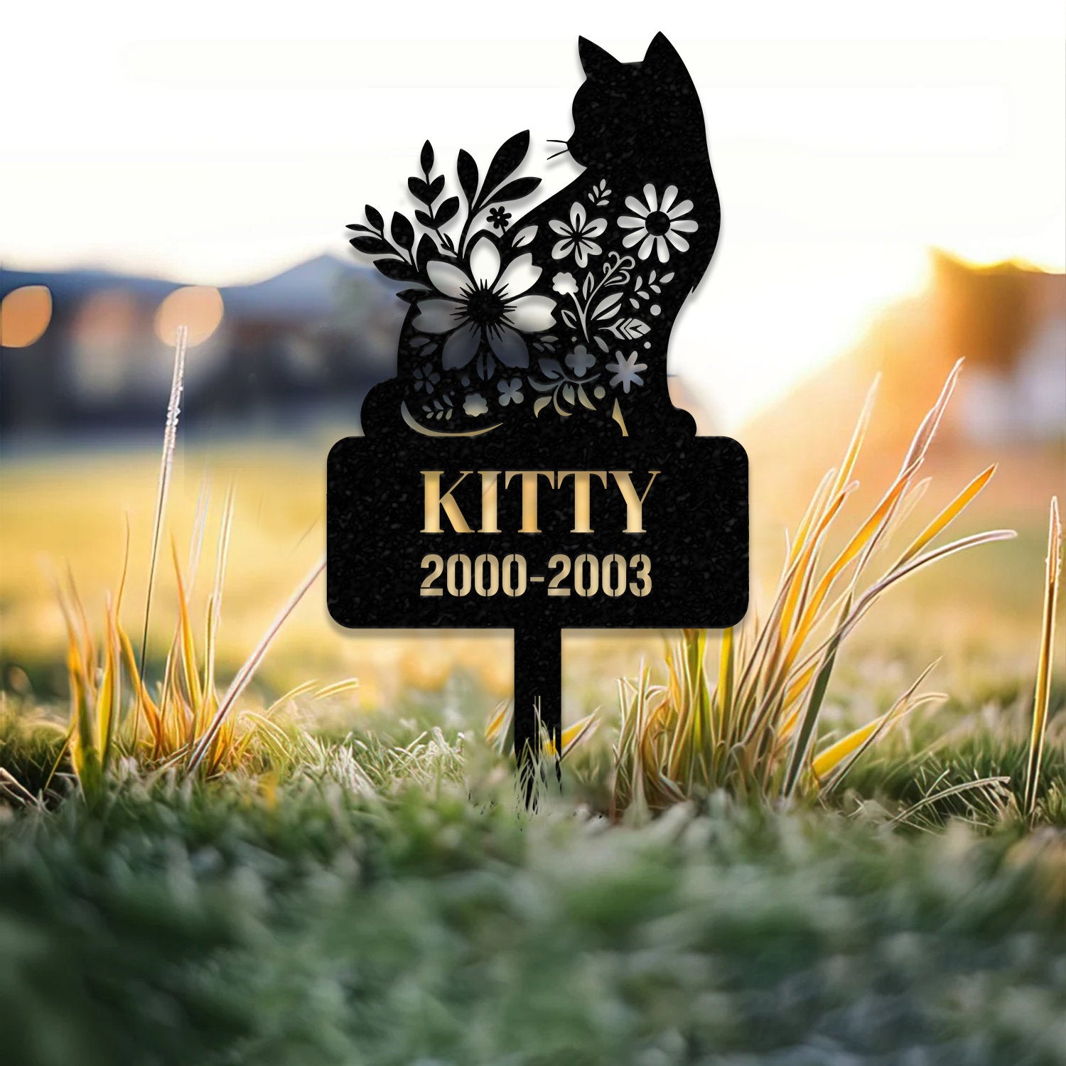 Custom Cat Memorial Stake, Cat Grave Marker Garden Decor, Cat with Butterfly & Flowers Stake, Cat Loss, Cat Memorial Gift, Sympathy Sign