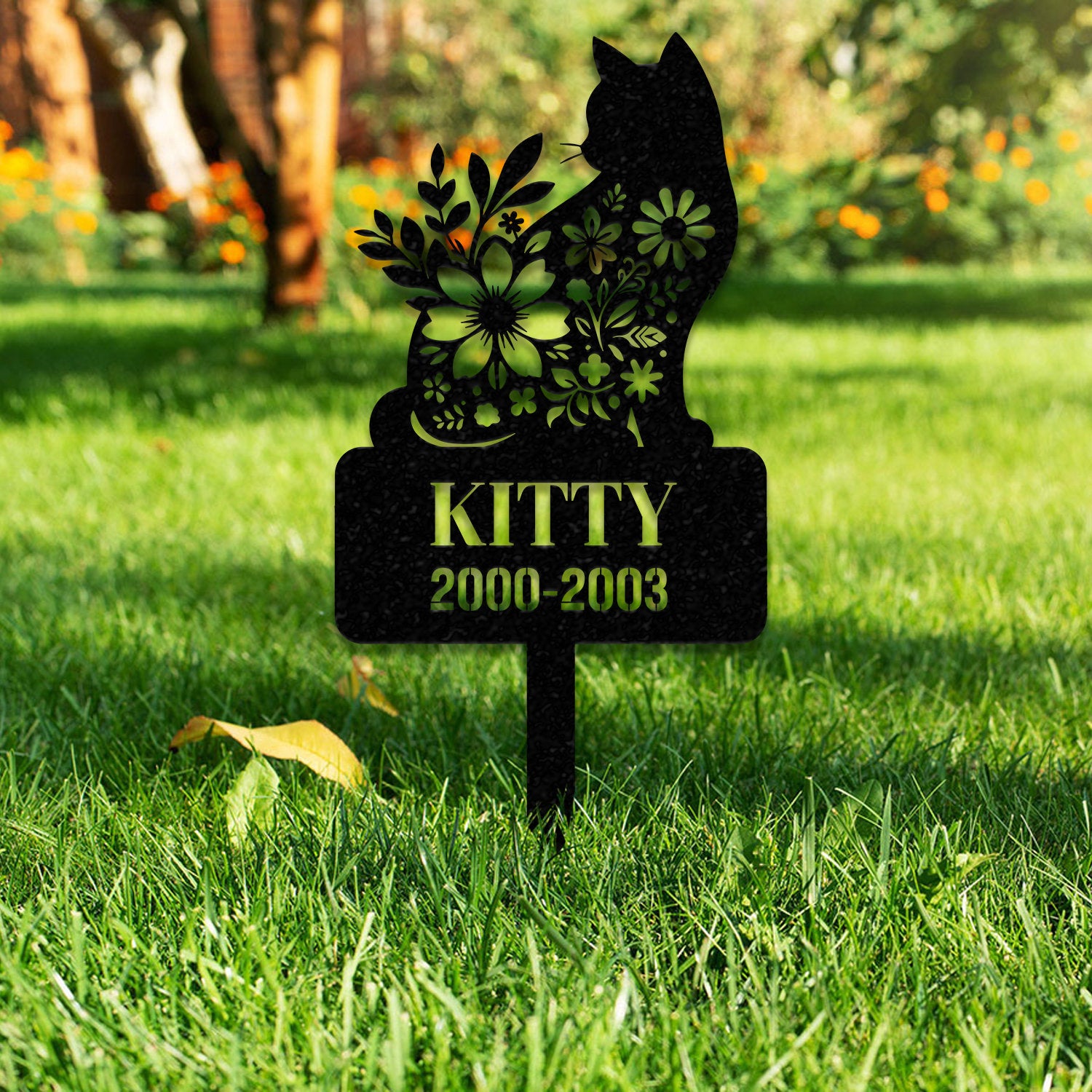 Custom Cat Memorial Stake, Cat Grave Marker Garden Decor, Cat with Butterfly & Flowers Stake, Cat Loss, Cat Memorial Gift, Sympathy Sign
