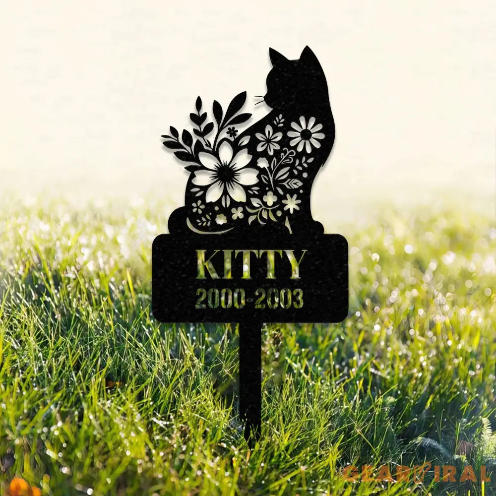 Custom Cat Memorial Stake Cat Grave Marker Garden Decor Cat with Butterfly & Flowers Stake Cat Loss Cat Memorial Gift