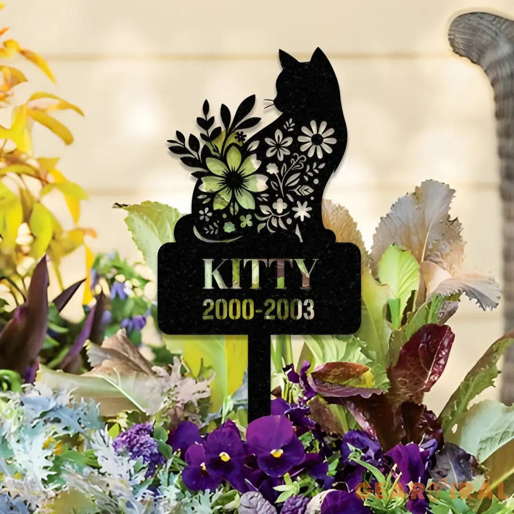 Custom Cat Memorial Stake Cat Grave Marker Garden Decor Cat with Butterfly & Flowers Stake Cat Loss Cat Memorial Gift