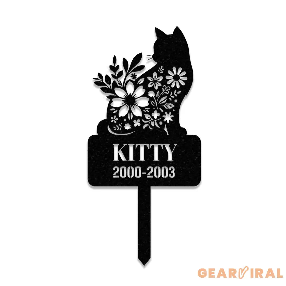 Custom Cat Memorial Stake Cat Grave Marker Garden Decor Cat with Butterfly & Flowers Stake Cat Loss Cat Memorial Gift