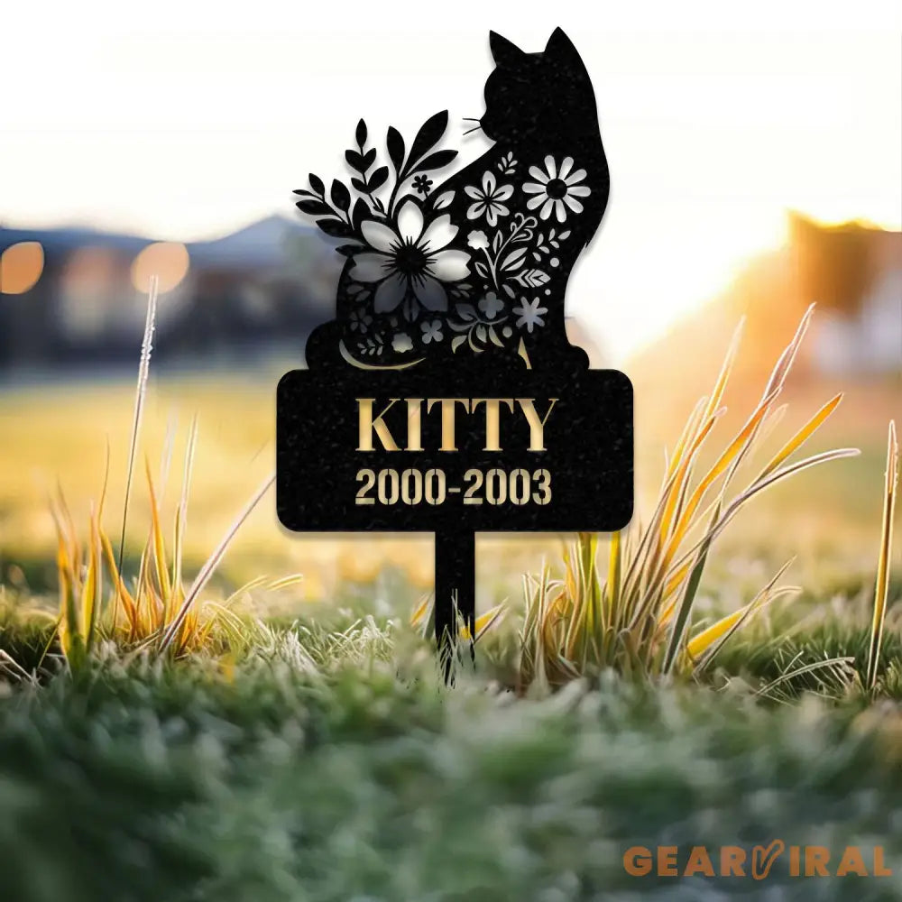 Custom Cat Memorial Stake Cat Grave Marker Garden Decor Cat with Butterfly & Flowers Stake Cat Loss Cat Memorial Gift