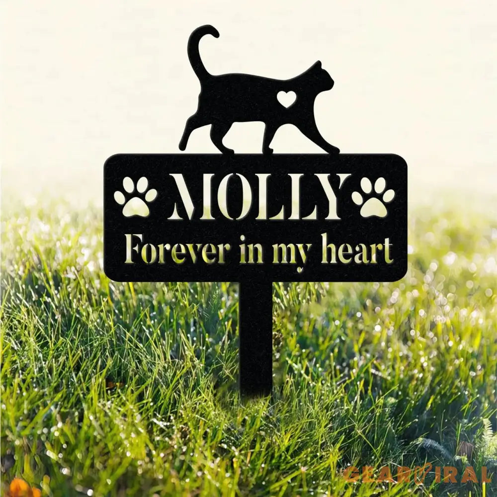 Custom Cat Memorial Stake,Metal Cat Garden Stake,Personalized Cat Loss Gift,Cat Grave Marker,Cat With Heart Garden