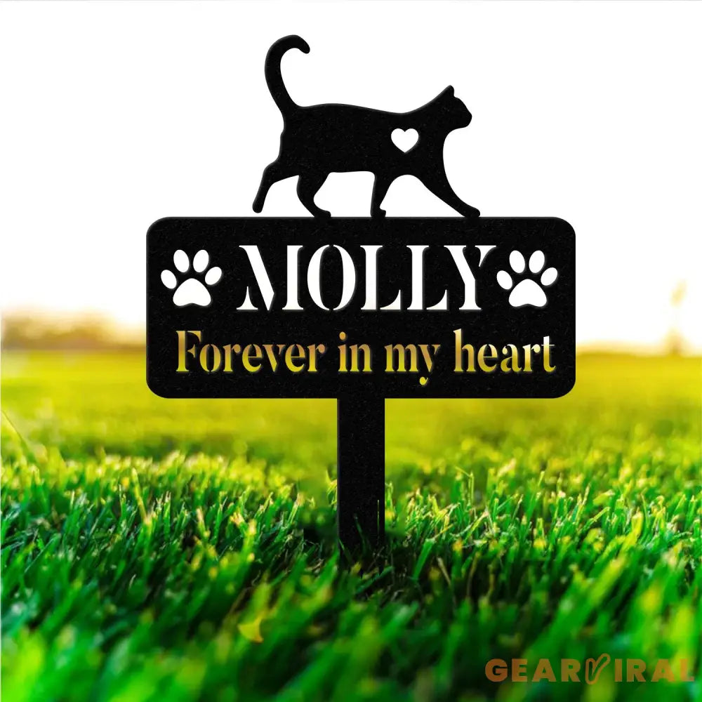 Custom Cat Memorial Stake,Metal Cat Garden Stake,Personalized Cat Loss Gift,Cat Grave Marker,Cat With Heart Garden