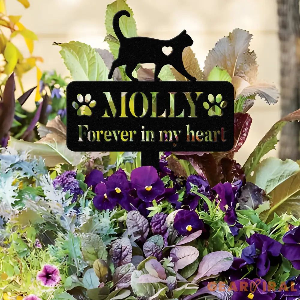 Custom Cat Memorial Stake,Metal Cat Garden Stake,Personalized Cat Loss Gift,Cat Grave Marker,Cat With Heart Garden