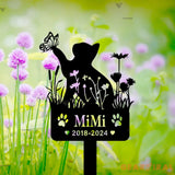 Custom Cat Memorial Stake - Personalized Cat Name Stake - Cat Garden Decor - Metal Spring Cat with Butterfly & Flowers