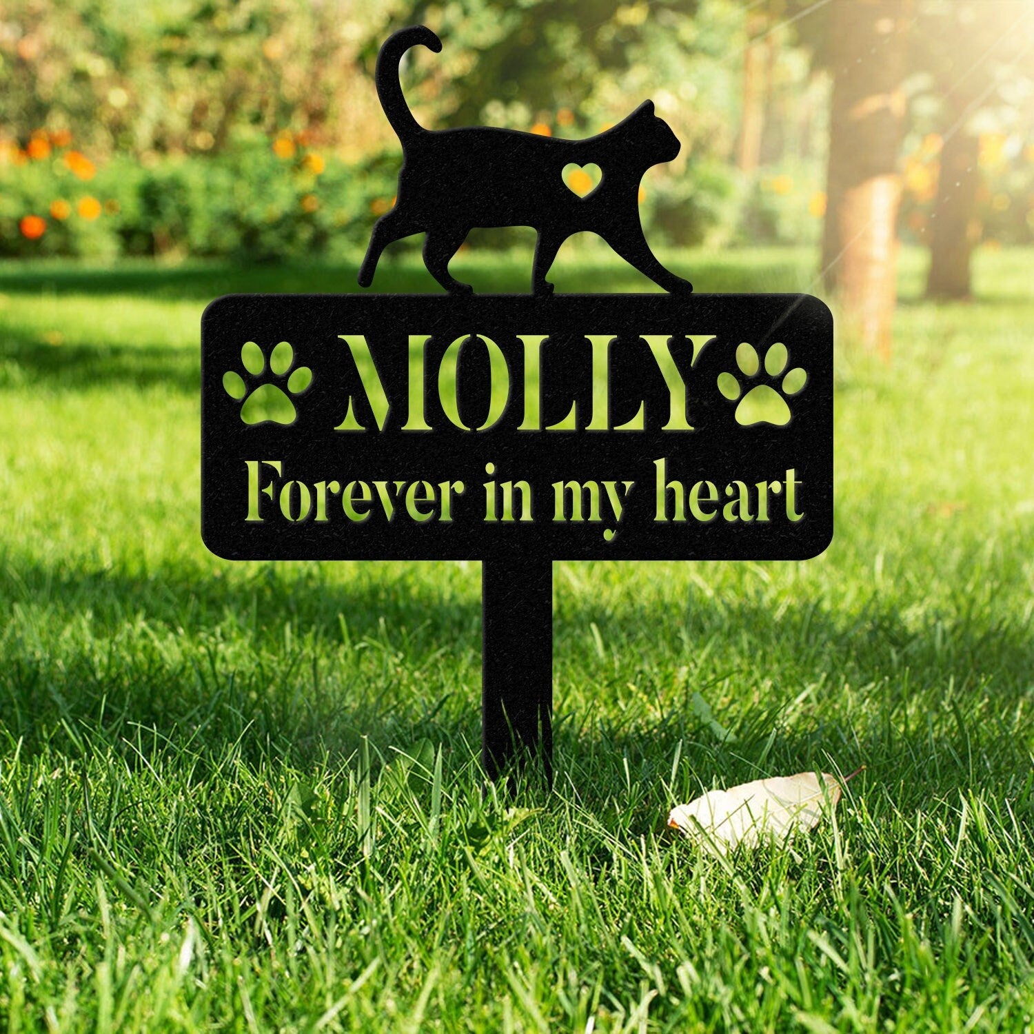 Custom Cat Memorial Stake,Metal Cat Garden Stake,Personalized Cat Loss Gift,Cat Grave Marker,Cat With Heart Garden Decor,Cat Yard Sign Stake