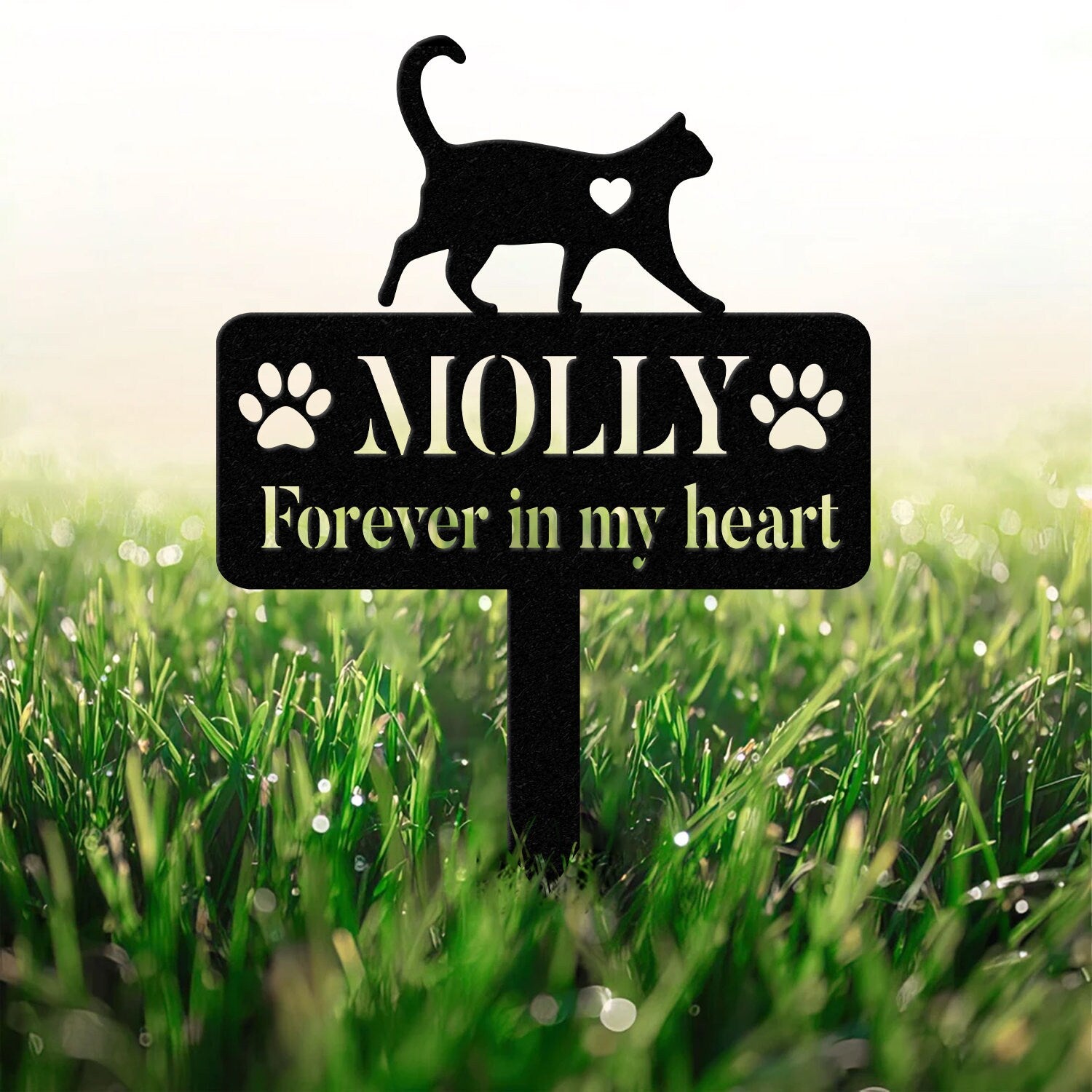 Custom Cat Memorial Stake,Metal Cat Garden Stake,Personalized Cat Loss Gift,Cat Grave Marker,Cat With Heart Garden Decor,Cat Yard Sign Stake
