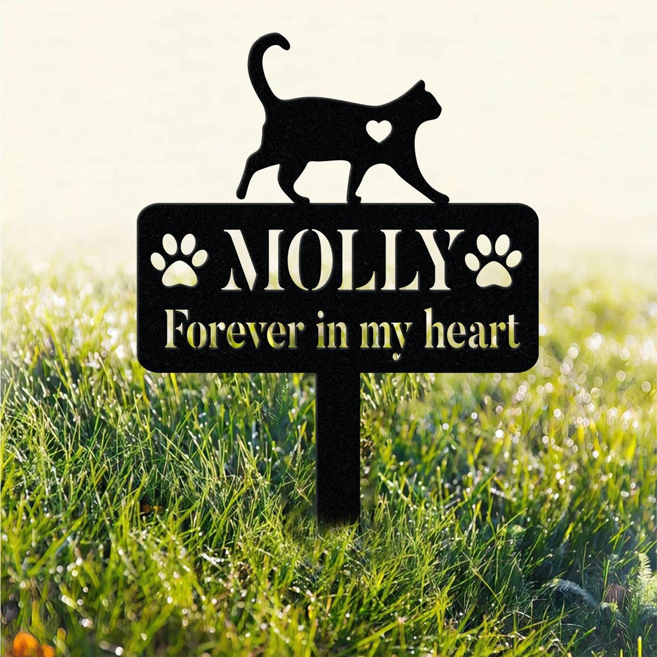 Custom Cat Memorial Stake,Metal Cat Garden Stake,Personalized Cat Loss Gift,Cat Grave Marker,Cat With Heart Garden Decor,Cat Yard Sign Stake
