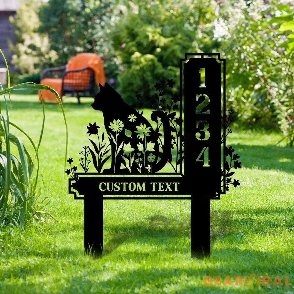 Custom Cat Metal Address Sign With Stakes Home Address Sign Metal Yard Decor Metal Number Sign Garden Gift House Number