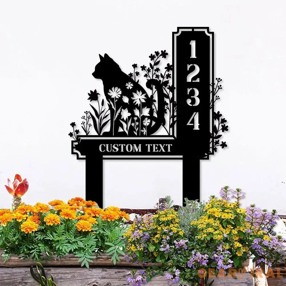 Custom Cat Metal Address Sign With Stakes Home Address Sign Metal Yard Decor Metal Number Sign Garden Gift House Number