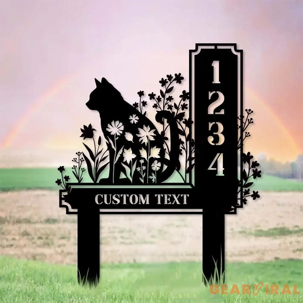 Custom Cat Metal Address Sign With Stakes Home Address Sign Metal Yard Decor Metal Number Sign Garden Gift House Number