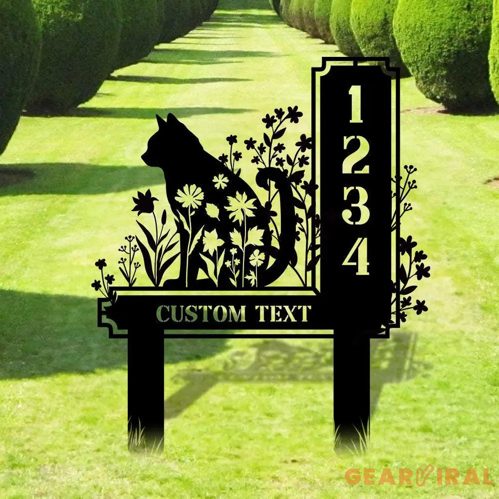 Custom Cat Metal Address Sign With Stakes Home Address Sign Metal Yard Decor Metal Number Sign Garden Gift House Number