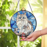 Custom Cat Name Stained Glass Suncatcher Blue Eyed Longhair Cat Window Hanging Personalized Pet Memorial Gift Cat Lover