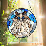 Custom Cat Name Stained Glass Suncatcher Longhair Blue-Eyed Cat Window Panel Personalized Pet Memorial Gift Kitty Lover