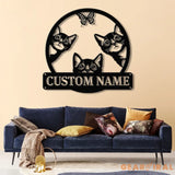 Custom Cat Sign with LED Lights - Personalized Cat Name Door Hanger - Metal Peeking Cat Wall Art - Kitten Welcome Sign