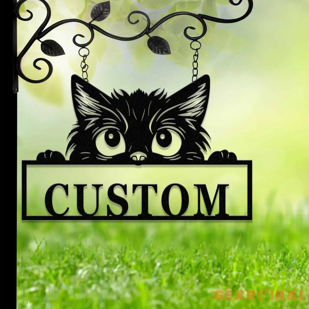 Custom Cat Sign with LED Lights - Personalized Cat Name Door Hanger - Metal Peeking Cat Wall Art - Kitten Welcome Sign