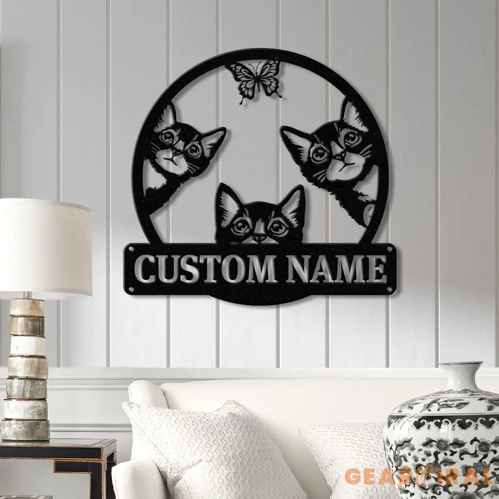 Custom Cat Sign with LED Lights - Personalized Cat Name Door Hanger - Metal Peeking Cat Wall Art - Kitten Welcome Sign