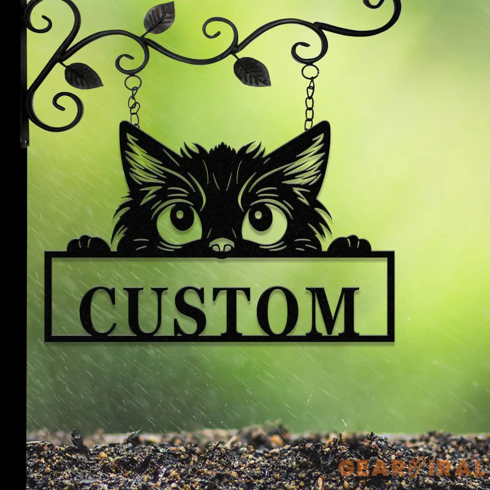 Custom Cat Sign with LED Lights - Personalized Cat Name Door Hanger - Metal Peeking Cat Wall Art - Kitten Welcome Sign