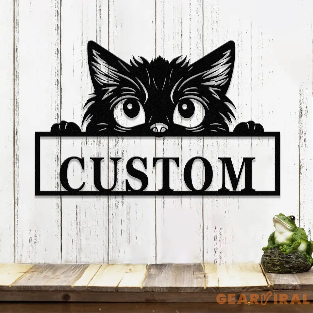 Custom Cat Sign with LED Lights - Personalized Cat Name Door Hanger - Metal Peeking Cat Wall Art - Kitten Welcome Sign