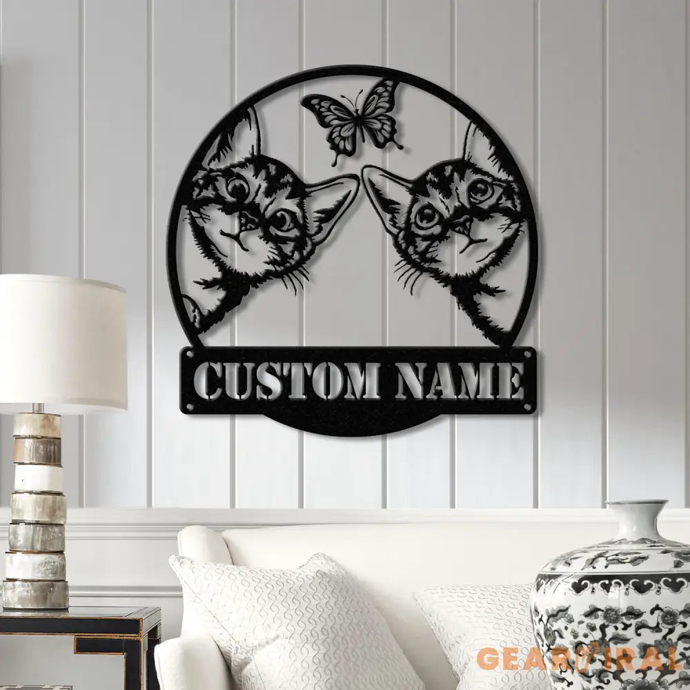 Custom Cat Sign with LED Lights - Personalized Cat Name Door Hanger - Metal Peeking Cat Wall Art - Kitten Welcome Sign