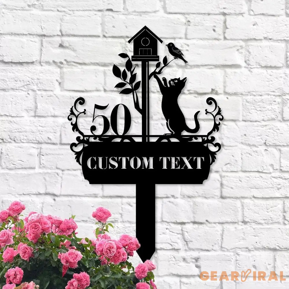 Custom Cat With Clock Breed Metal Sign Cat Address Plaque Cat Address Number Stake Personalized Cat Garden Sign Cat
