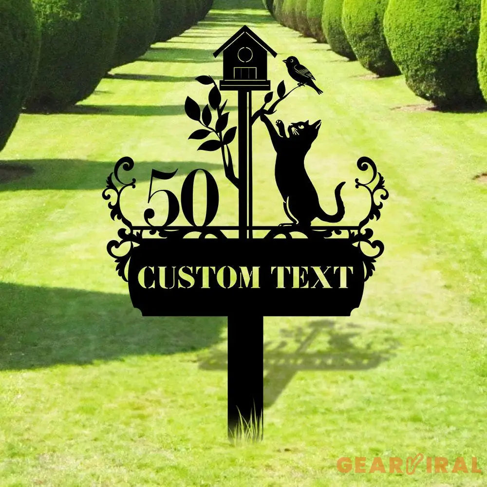 Custom Cat With Clock Breed Metal Sign Cat Address Plaque Cat Address Number Stake Personalized Cat Garden Sign Cat