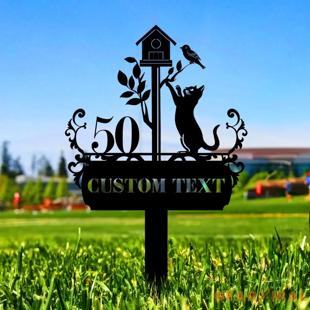 Custom Cat With Clock Breed Metal Sign Cat Address Plaque Cat Address Number Stake Personalized Cat Garden Sign Cat
