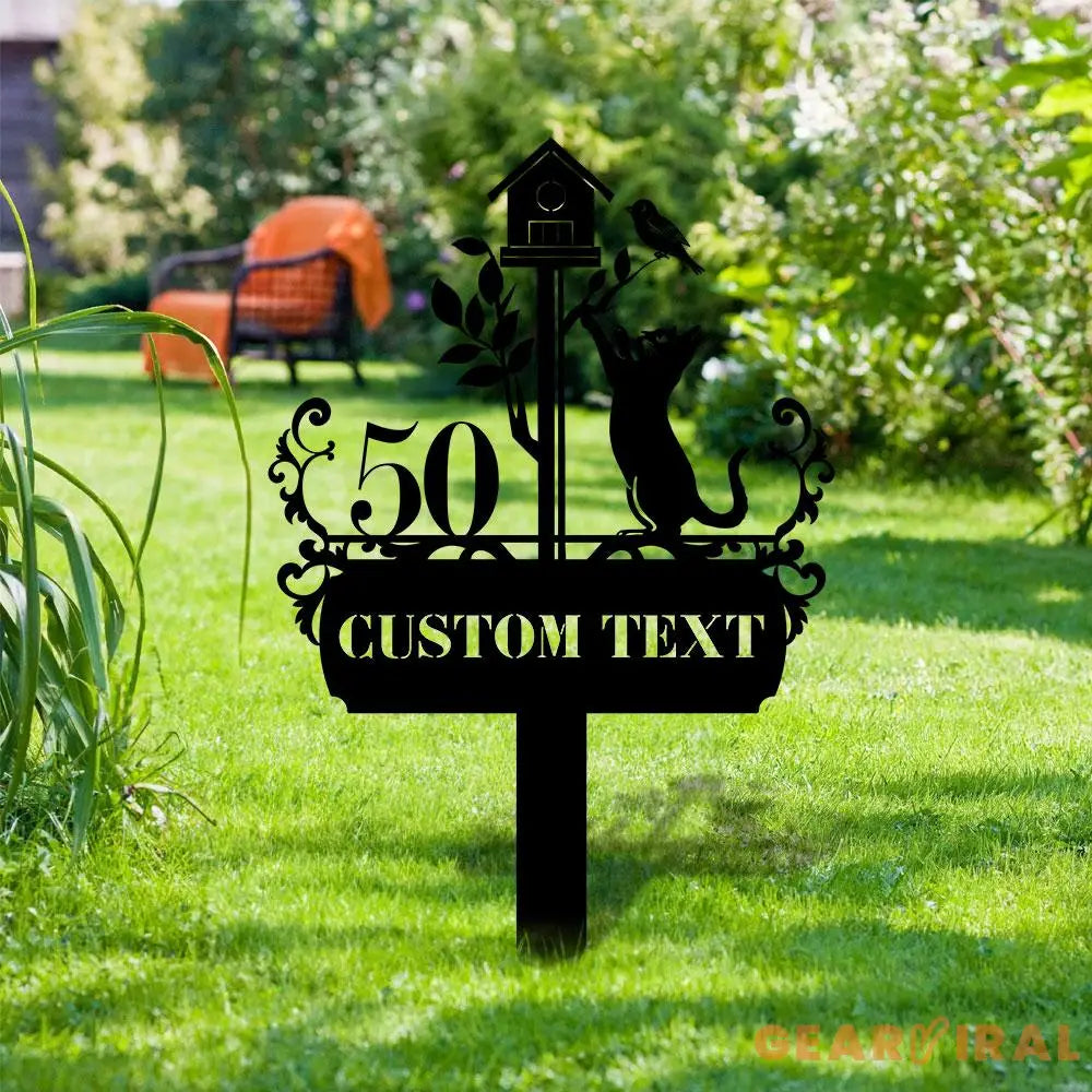 Custom Cat With Clock Breed Metal Sign Cat Address Plaque Cat Address Number Stake Personalized Cat Garden Sign Cat