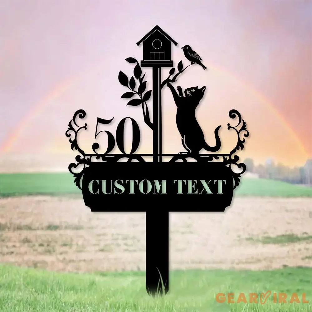 Custom Cat With Clock Breed Metal Sign Cat Address Plaque Cat Address Number Stake Personalized Cat Garden Sign Cat