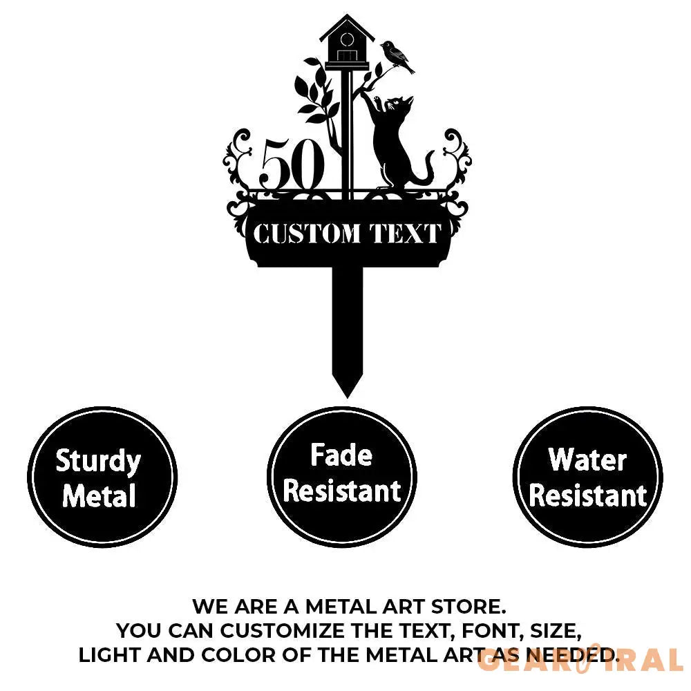 Custom Cat With Clock Breed Metal Sign Cat Address Plaque Cat Address Number Stake Personalized Cat Garden Sign Cat